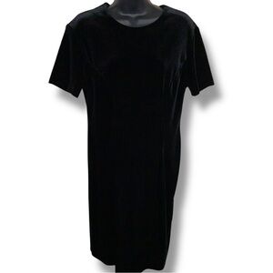 Vintage Size 8 Wayne Diamond Black Velour Dress Short Sleeve Goth  Stretch Y2K